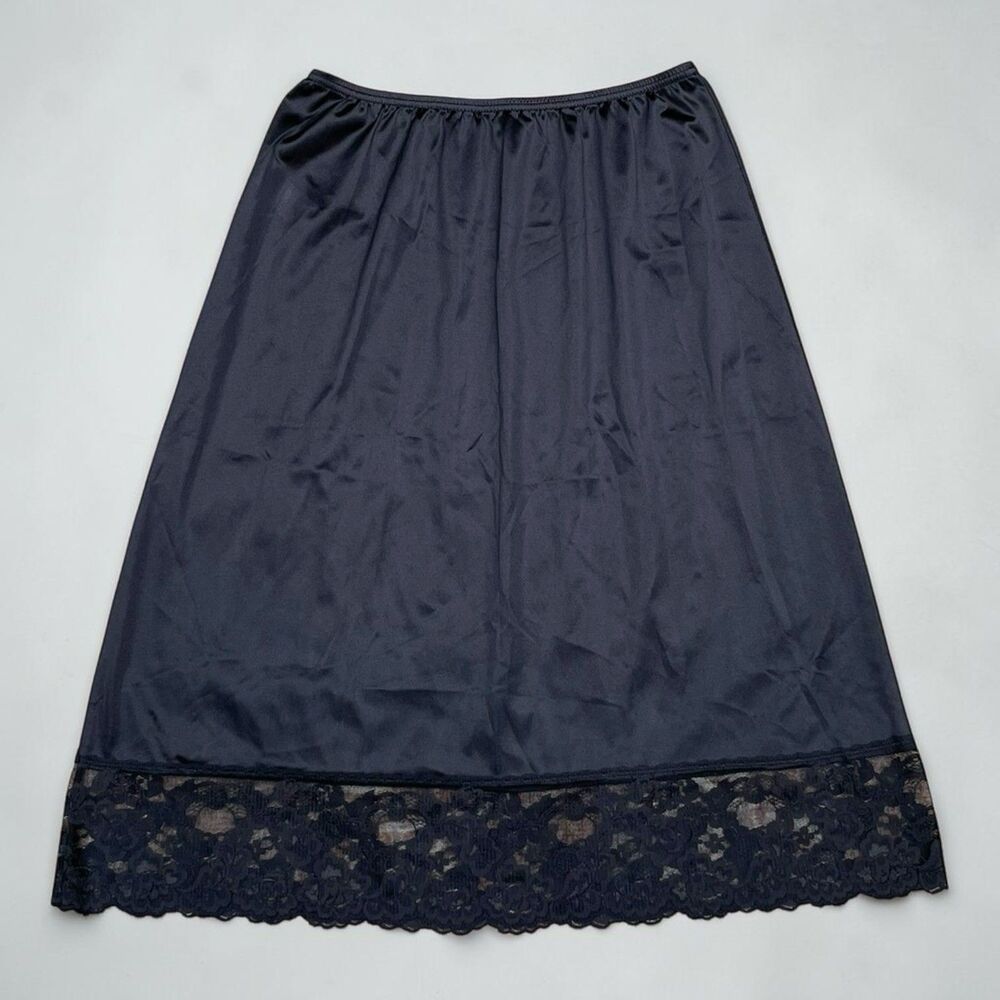 Vintage Vassarette Half Slip Skirt Black Lace Nylon Sz M 40 Retro Lingerie L28"
